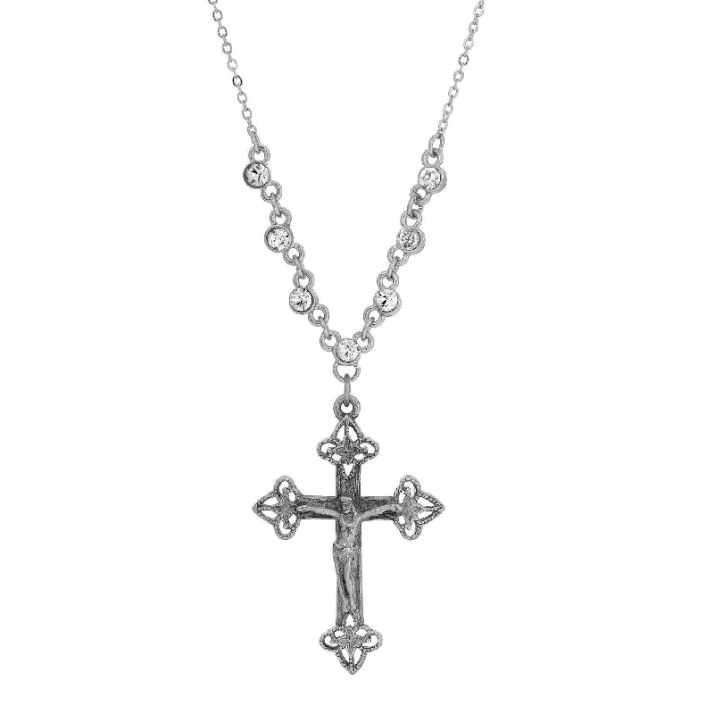 14K Gold Necklaces-Symbols Of Faith Crucifix Crystal Accent Pendant Necklace 16" + 3" Extender