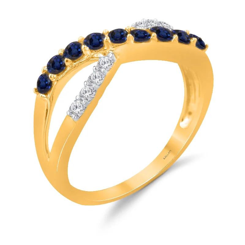 Luxury Wedding Rings with Custom Settings-Kallati Sapphire Diamond Crossover Band