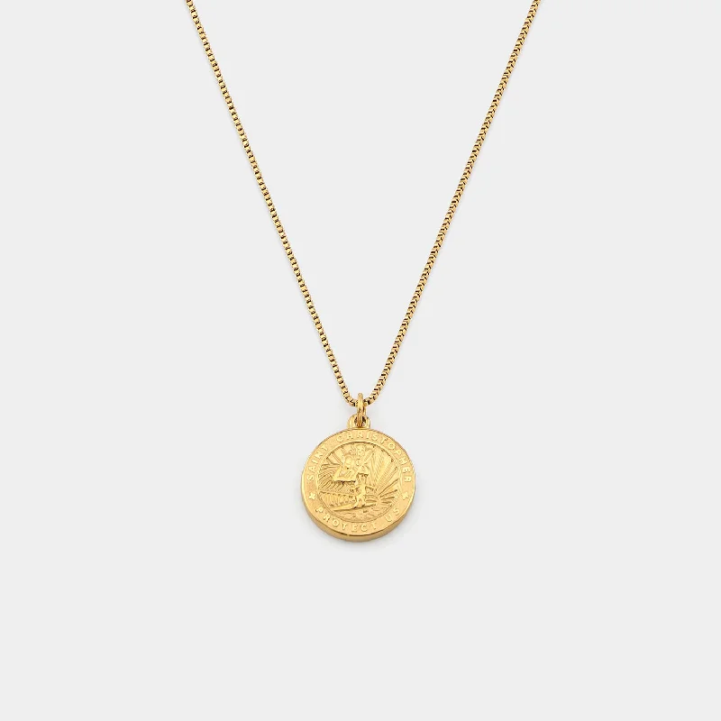 Simple Chain Necklaces-Gold St. Christopher Medallion Necklace