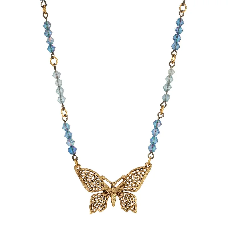 Zodiac Necklaces-1928 Jewelry Sapphire AB Blue Crystal Butterfly Pendant Necklace 16" + 3" Extender