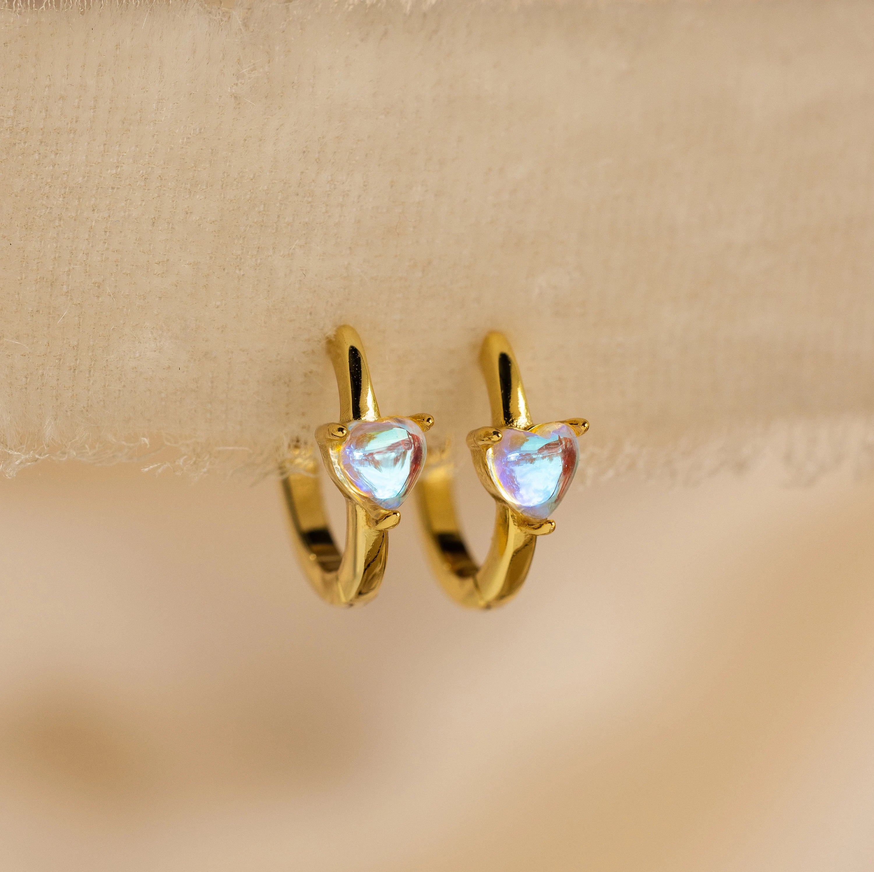 Bright Drop Earrings-Moonstone Heart Huggies