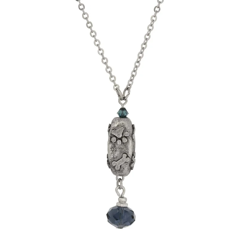 Engraved Necklaces-1928 Jewelry Montana Blue Crystal Paws And Bones Pendant Necklace 16"