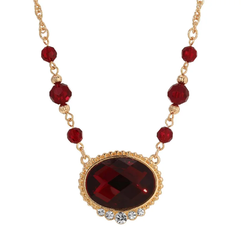 Multi-Layer Necklaces-1928 Jewelry Radiant Siam Red Oval Stone & Glass Crystal Pendant Necklace 16" + 3" Extender