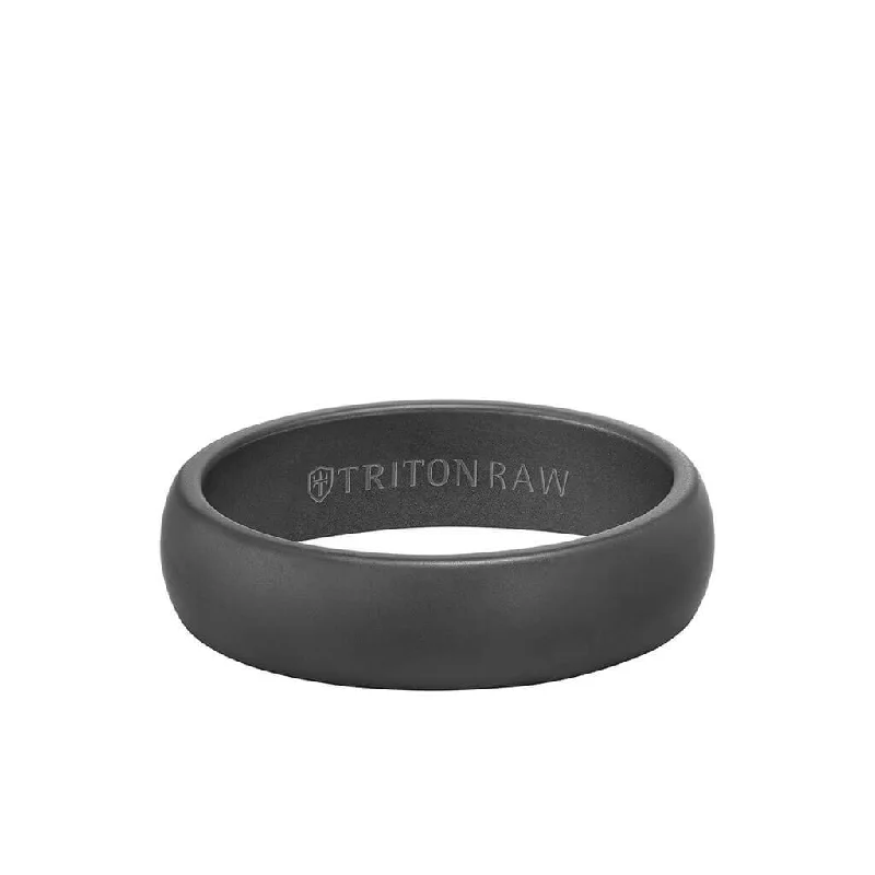 Wedding Rings for Couples-6MM Tungsten RAW Black DLC Ring - Dome Profile and Rolled Edge