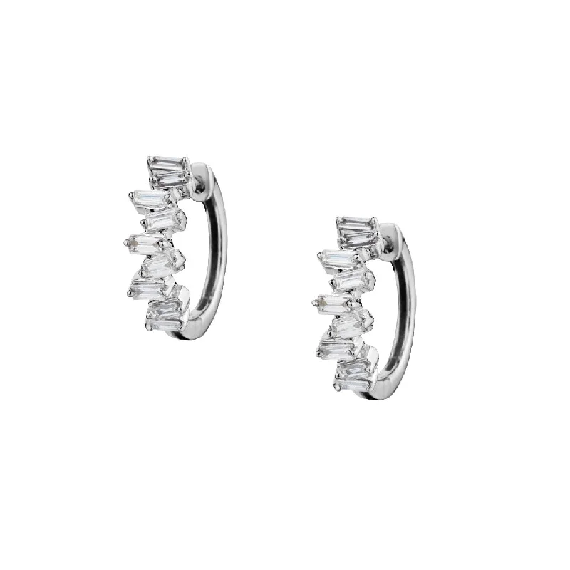 Large Crystal Stud Earrings-STAGGERED BAGUETTE DIAMOND HUGGIE EARRINGS