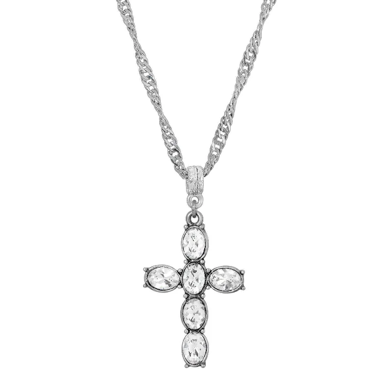 Trendy Gold Necklaces-Symbols Of Faith Pewter Crystal Cross Twisted Pendant Necklace 20"