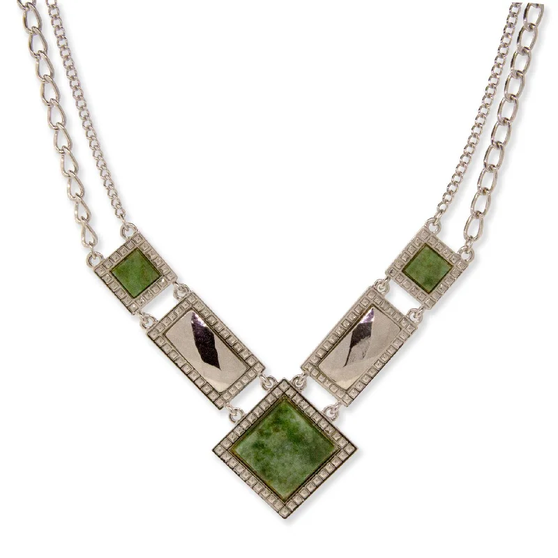 Monogram Necklaces-1928 Jewelry Gemstone Square Chain Necklace 12" + 3" Extender