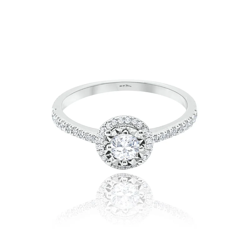 Designer Silver Promise Rings-Halo set Brilliant cut Diamonds Ring