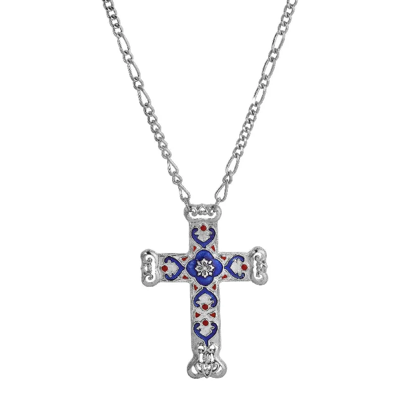 Boho Chic Necklaces-Symbols Of Faith Antigua Enamel Cross & Heart Pendant Necklace 28"L