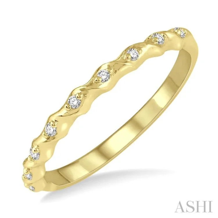 Couples Engagement Ring Sets-1/20 ctw Spiral Shank Round Cut Diamond Stackable Band in 14K Yellow Gold