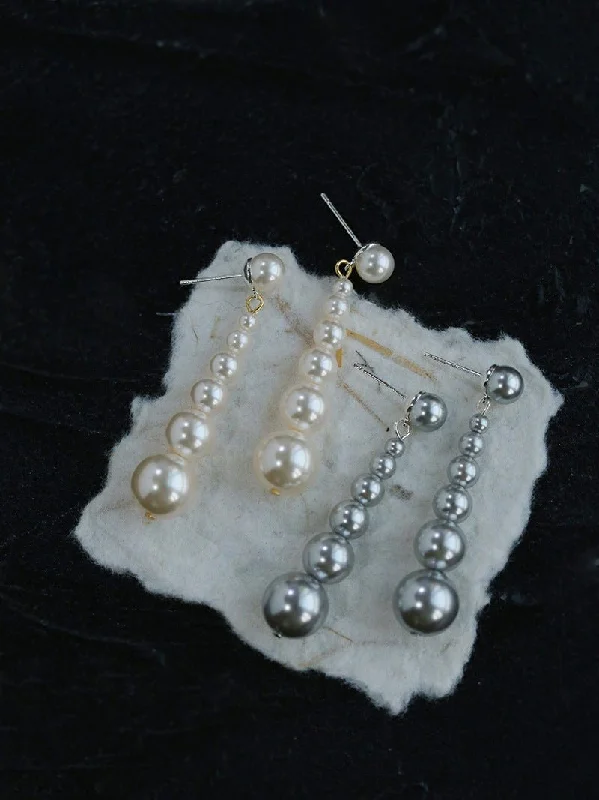 Classic Silver Earrings-Gradient Pearl Drop Earrings