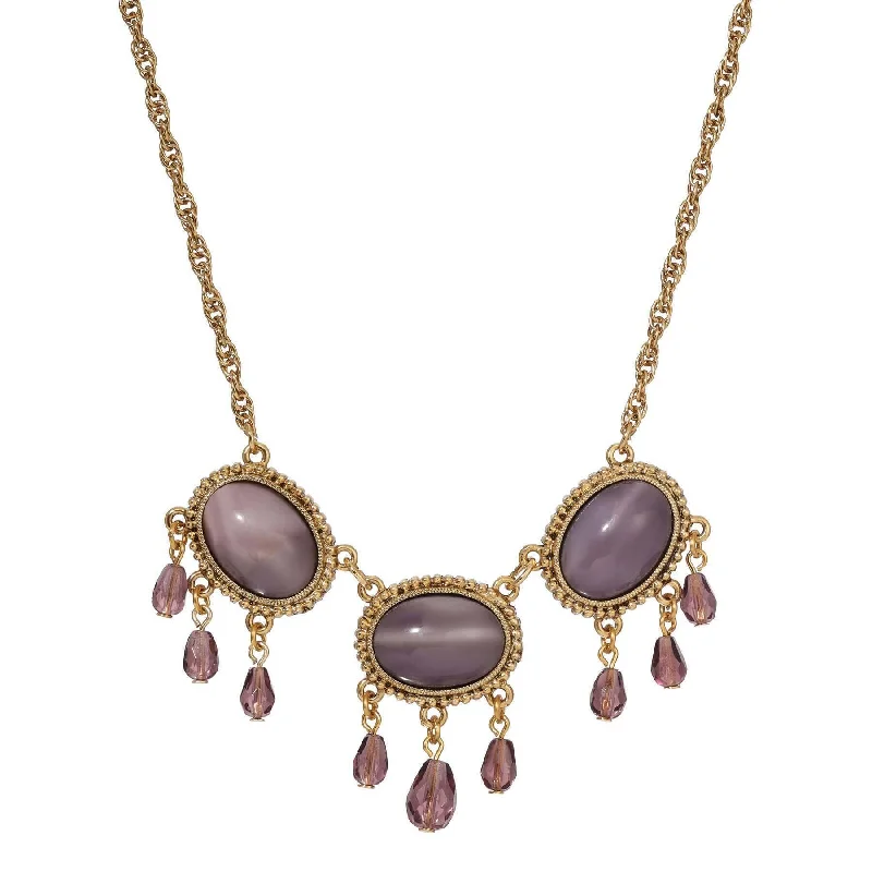 High Fashion Necklaces-1928 Jewelry Purple Amethyst Moonstone Crystal Drop Necklace 16" + 3" Extender