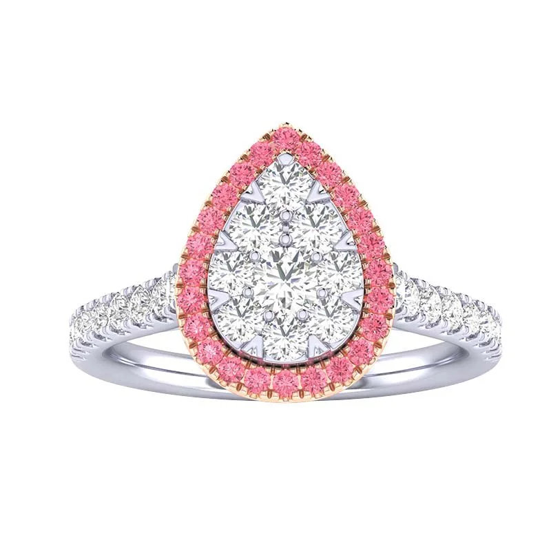 Custom Women’s Diamond Rings-1ctw Pink Lab Grown Diamond Halo Ring