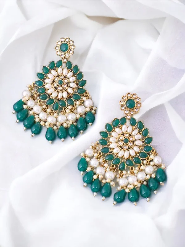 Designer Silver Earrings-Emerald Triguna Chaandbalis